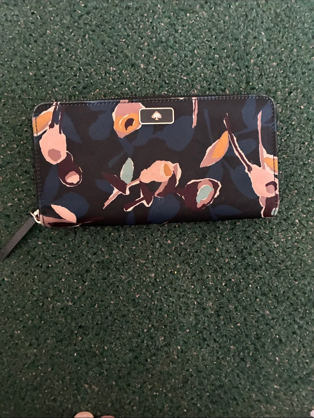 kate spade Navy Floral Zip-Around Satin Wallet